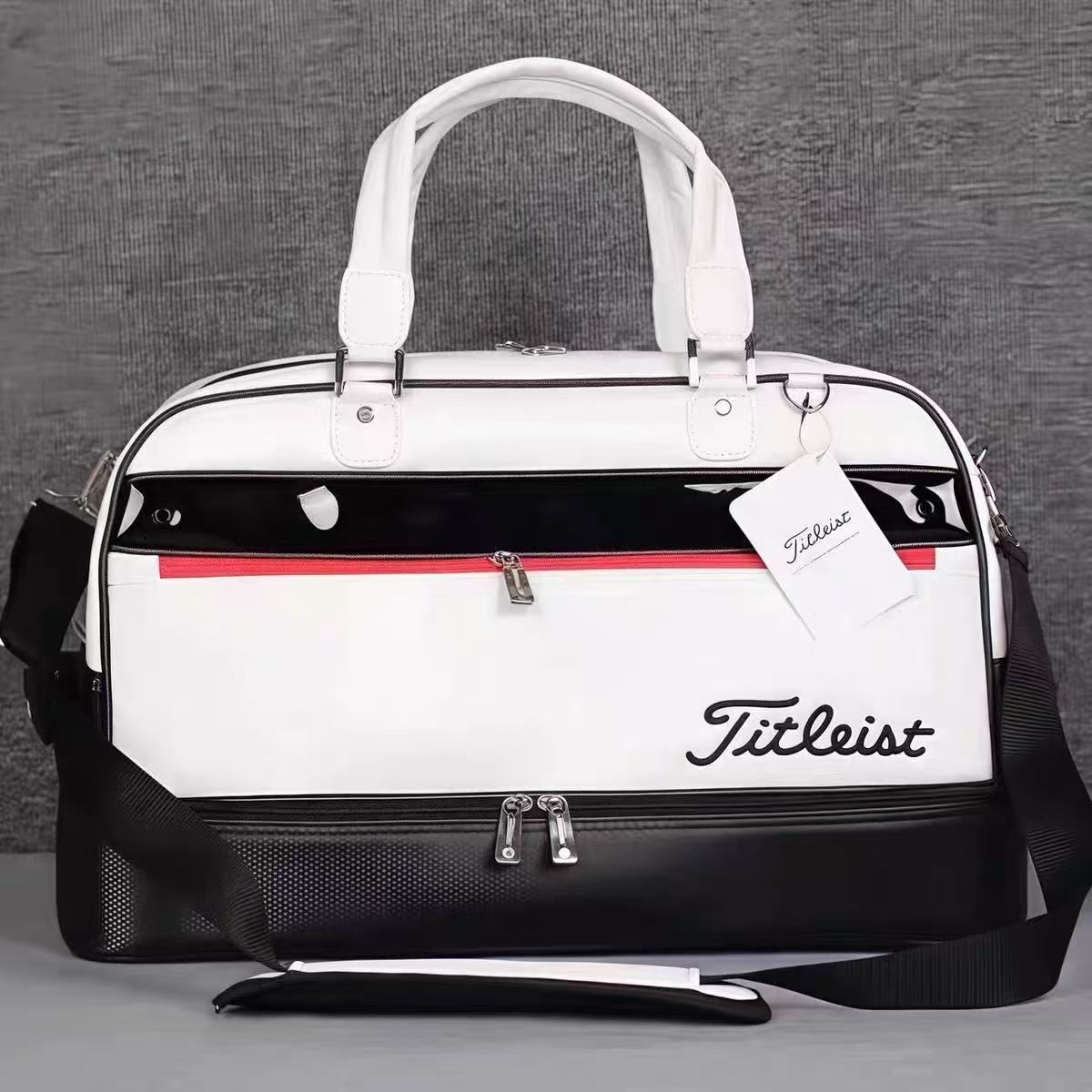 T1006-BB 화이트&블랙 타이틀 보스턴백 83000원
