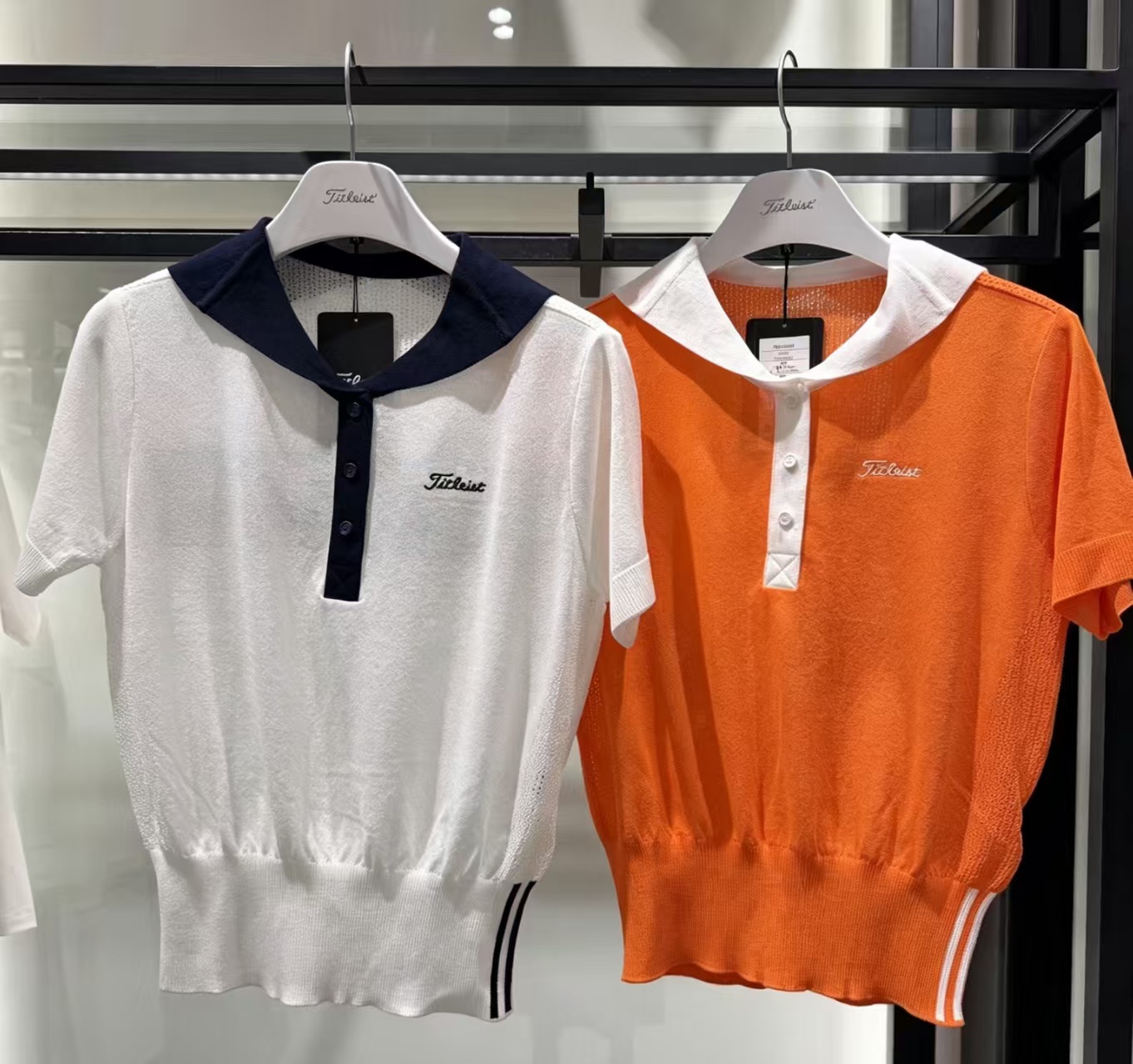 T3033 타이틀 여자 반팔 니트 티 화이트/오렌지색 80000원